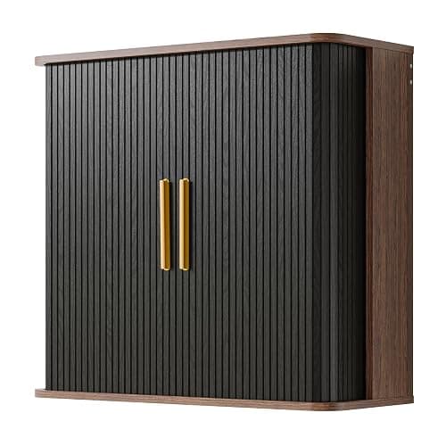 Furnaza Laundry Room Wall Cabinet with Fluted Sliding Door, 29.5" W Bathroom Medicine Cabinet with Adjustable Shelf, Wall Mounted Storage Cabinet for Living Room Kitchen, 11.7" D x 29.5" W x 27.68" H - Image 1