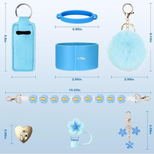 Mity rain Cup Accessories for Stanley Cup 30oz 40oz Tumbler with Handle, Including Water Bottle Handle Strap, Chapstick Holder, Boot, Keychain Charms, Straw Topper Cover Cap for Stanley (Blue) thumbnail 3