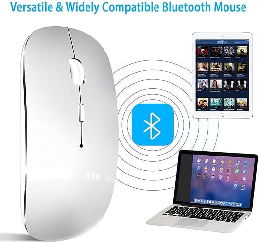 Wireless Mouse for Laptop, Bluetooth Mouse for MacBook Pro/Air/Mac/iPad/Chromebook/Computer -Rechargeale Dual Mode(USB 2.4Ghz + Bluetooth 5.2) Silent Cordless Mouse with USB C Adapter,Silver thumbnail 5
