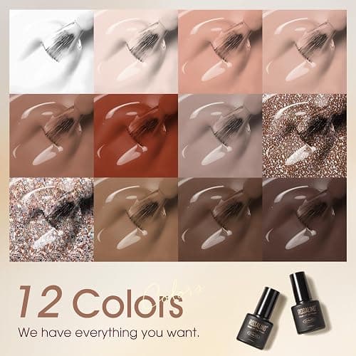 ROSALIND Nude Brown Gel Nail Polish Set, 12 Colors White Nude Brown Gel Polish Soak Off Classic Gel Polish Set for Nail Art Gift thumbnail 2