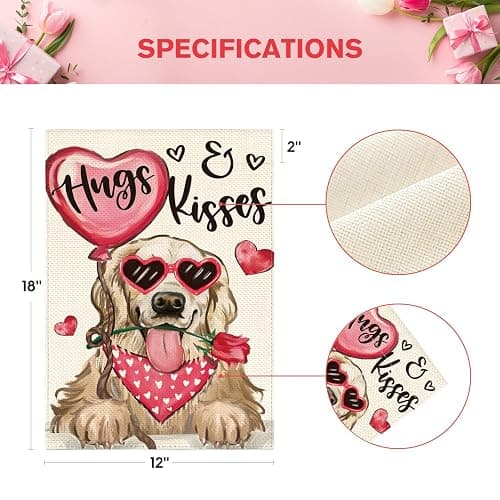 AVOIN colorlife Valentine's Day Dog Garden Flag 12x18 Inch Golden Retriever Hugs Kisses Double Sided, Anniversary Wedding Yard Outdoor Flag thumbnail 3