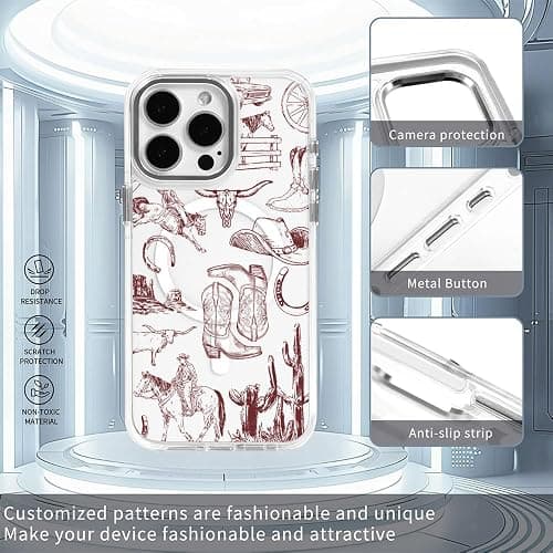 Case for iPhone 16 Pro Max Clear,Compatible with MagSafe,Anti-Scratch Magnetic Case,Collage Country Cowboy thumbnail 6