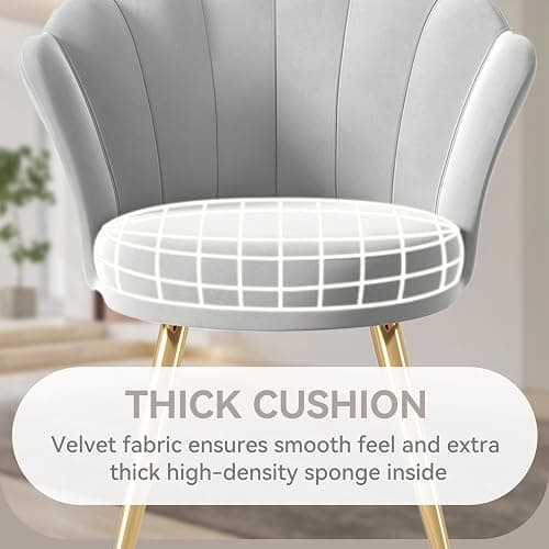 Aivermeil Esszimmerstühle Samt • Muschelsessel mit Rückenlehne & Armlehnen • Schminktisch Stuhl • Polstersessel Elegant • Akzentstuhl mit Gold Metallbeinen Accent Chair • Grau thumbnail 6