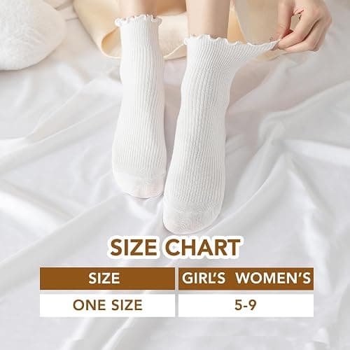 Fandecie 8 Pairs Frilly Socks Women,Ruffle Socks for Girl Women,Solid Color Lettuce Edge Comfort Breathable One Size 5-9 thumbnail 5