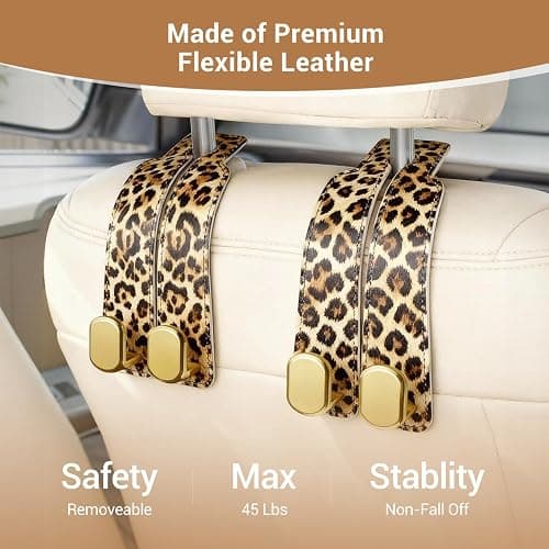 FLYEEGO 2 Pack Purse Hook for Car Headrest, Car Seat Back Storage Hook for Purses and Bags, Car Back Seat Headrest Purse Holder, Hanger Storage Organizer (Leopard) thumbnail 3