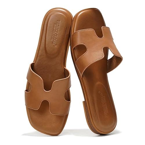 Project Cloud 100% Genuine Leather Sandals Women Flats For Women (Jannel) | Sandals for Women Fashion Flat Womens Sandals with Memory Foam Insole Slides Sandals Women Footwear Mules Women's Sandals - Image 1