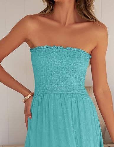 ZESICA Women's 2026 Summer Bohemian Strapless Off Shoulder Lace Trim Backless Flowy A Line Beach Long Maxi Dress thumbnail 4