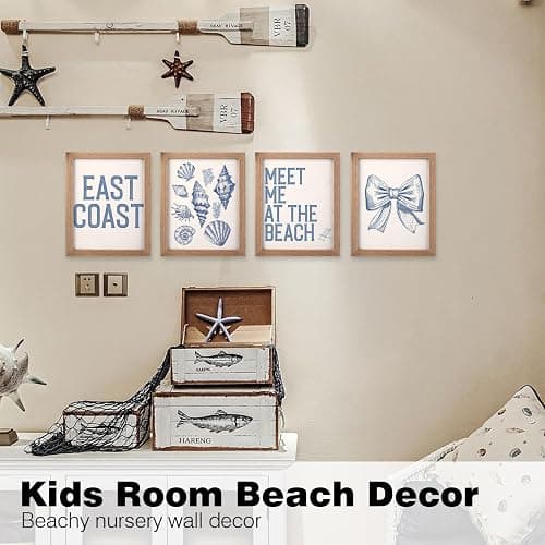 JXREQ Blue Coastal Beach Room Decor for Teen Girls College Dorm Bedroom, Preppy Coquette Coastal Granddaughter Beachy Room Nursery Wall Decor, Trendy Seashell Bow Posters Set of 4, 8x10 Unframed thumbnail 5