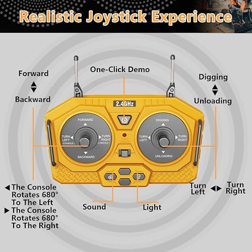 PREPOP Remote Control Excavator Toy for 6-12 yr Boys, Best Birthday Gifts for Kids 4-7 8 9 10 11 Year Old, RC Construction Toys with Metal Shovel, Lights, Sounds 2.4Ghz thumbnail 9