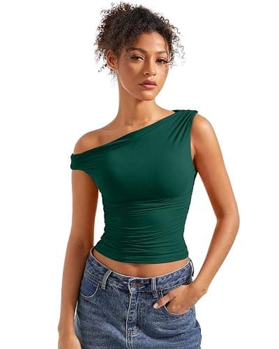 SUUKSESS Women Off Shoulder Tops Sleeveless Shirts Y2K Going Out Crop Tank Top - Image 1