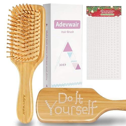 Adevwair Bamboo Hair Brush Natural Hairbrush for Hair Growth, Paddle Hair Brushes for Women Men Kids Massage Scalp, Wooden Detangler Brush for Wet Curly Thick Fine Thin Hair, DIY Wedding Party Gifts - Image 1