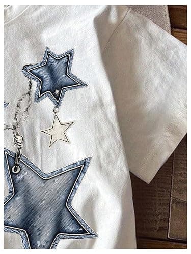 RoseSeek Girl's Geometric Star Graphic Tee Tops Casual Summer Short Sleeve Crew Neck T Shirt thumbnail 2