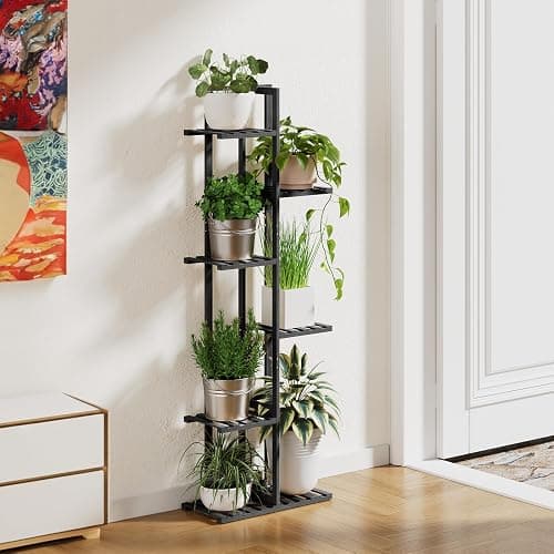 ROSSNY 48 Inch Tall Plant Stand Indoor, 6 Tier 7 Potted Bamboo Plant Stands for Indoor Plants, Corner Plant Stand, Tiered Plant Stands, Plant Shelf For Indoor, Planter Holder for Multiple Plants Indoor, Black thumbnail 3