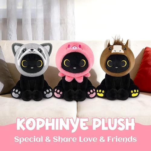 KOPHINYE Octopus Cat Plush - 8" Black Cat Stuffed Animal with Removable Squid Plush Hood, Soft Huggable Plushie Toy for Kids, Kawaii Plushies Birthday Gift for Girlfriend thumbnail 6