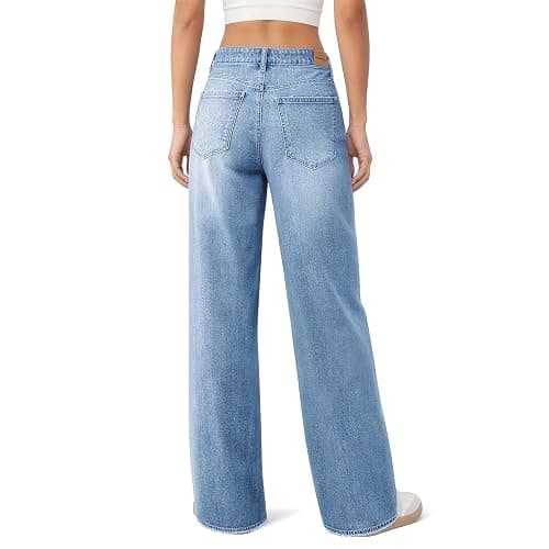 Mars power Women's Wide Leg Jeans High Waisted Baggy Straight Denim Pants | Trendy,Raw Hem,Distressed Pockets,Loose Stretchy,Boyfriend Fit,Cofortable,Relaxed,Casual Wear,Streetwear,Oversized,High Rise thumbnail 3
