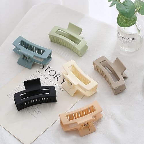 Auseibeely 6 Pack Square Claw Clips, Hair Clip for Women Girls, 3.5" Medium Non-slip Hair Clips, Rectangular Claw Clip,Strong Hold Matte Jaw Claws for Thin/Medium, Christmas Gifts thumbnail 7