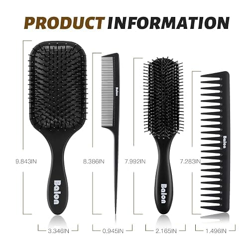 Balon Hair Brush for Women and Men, 4Pcs Paddle Brush Detangling Brush Hair Comb Set for Long Thick Thin Curly Hair, Hairbrush Great On Wet or Dry, No More Tangle thumbnail 6