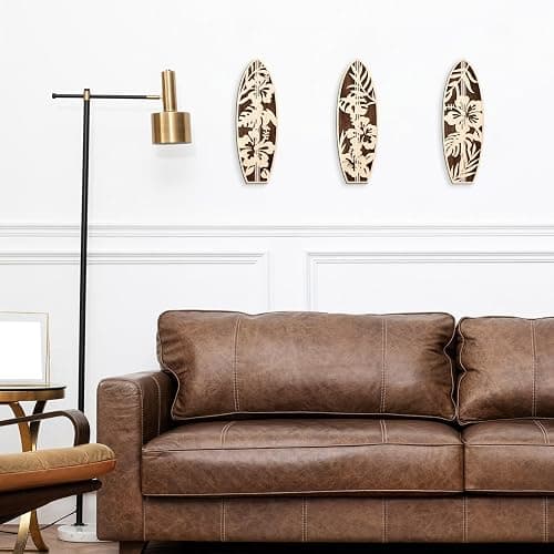 VGICH Hibiscus Surfboard Wall Decor - 3 Piece Wooden Beach Wall Art for Bedroom, Tropical Living Room Decor(Beige) thumbnail 7