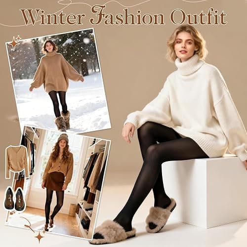 HONGTEYA 3 Pairs Fleece Lined Tights Women - Warm Sheer Pantyhose Fake Translucent Tights Winter Thermal Leggings thumbnail 5