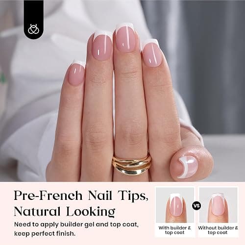 Beetles French Tips Press On Nails: 150 Pcs Pink Short Square Press On Nails Fake Nail Tips, Soft Gel Nail False Nails Art DIY Gifts For Women thumbnail 2