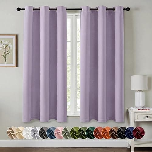 MIULEE Lilac Blackout Curtains for Bedroom Living Room 63 Inches Long 2 Panels, Thermal Insulated Room Darkening Drapes Solid Grommet Noise Reduction Light Blocking Window Treatments 40x63 Inch - Image 1