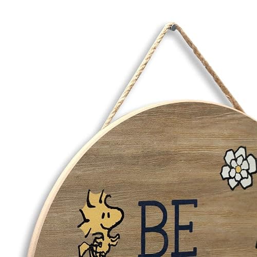Peanuts Snoopy Be Happy Round Hanging Wood Wall Decor - Fun Snoopy Sign for Home Decorating - Great Gift Idea thumbnail 5
