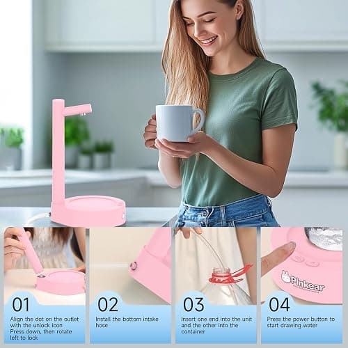 Mottinhill Desktop Water Dispenser for 5 Gallon Bottle, Desktop Portable Countertop Electric Water Pump with Fast USB-C Charging for Home, Office, Desk, Bedside & Outdoor Use (Pink) thumbnail 8
