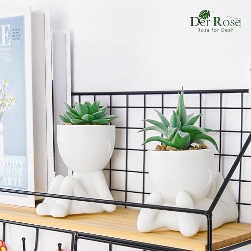 Der Rose 2 Pack Fake Plants in White Pots with Face Decals for Desk Decor | Customizable face stickers, playful sculptural planters,suitable for office desk bathroom shelf bedroom decor thumbnail 6