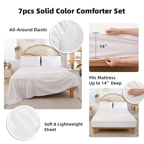 weigelia White Full Comforter Set with Sheets - 7 Pieces Bed in a Bag Full | All Season, Boho Style, Soft Lightweight Bedding Set with Sheets, Pillow Shams, Pillowcases thumbnail 5