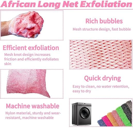 SPMKTBOZAI African Net Sponge Authentic, African Exfoliating Sponge Real African Net Black Owned, African Bath Sponge Back Scrubber, Body Exfoliator Shower Bath Accessories (Pink) thumbnail 4