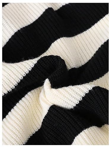 WDIRARA Girl's Striped Sweater Collar Long Sleeve Pullover Letter Patched Knitted Top thumbnail 5