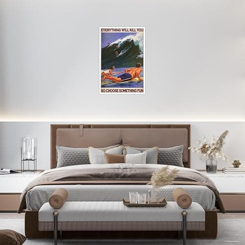 Enveable Retro Hawaii Surfing Fun Poster Summer Tropical Beach Hawaiian Island Beach Art Blue Ocean Wave Surfer Water Sport Surfboard Prints For Home Bedroom Dorm Bathroom Wall Decor 12x16in Unframed thumbnail 6