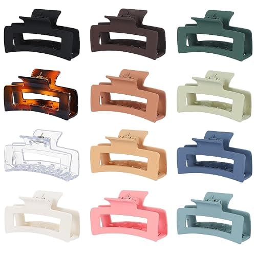 Sisiaipu 3.5 Inch Medium Hair Accessories - 12 Pcs Square Jaw Clips for Thick and Thin Hair, Rectangular Rectangle Basic Color Hair Clips for Women and Girls thumbnail 7