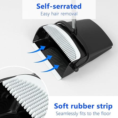 Broom with Dustpan Combo Set (54”) Long Handle Household Dust Pan for Home Office Kitchen Cleaning （Black & Grey） - Black and Grey thumbnail 2