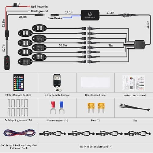 LD DARKEAGLE 8Pods Segmented RGB LED Rock Lights Kit for Jeep Trucks UTV ATV Golf Cart RZR SXS Offroad Four Wheeler with APP/RF Remote, Multi Color Underglow Light Waterproof Music Neon Underbody 12V thumbnail 7