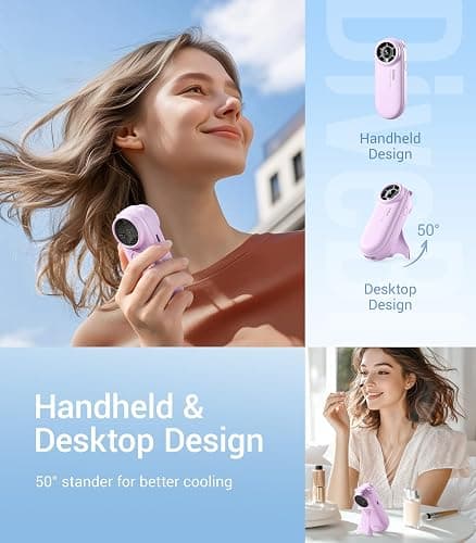 Diveblues Portable Handheld Turbo Fan Rechargeable, High-Speed Mini Turbo Fan, LED Display, Up to 8 Hours, 5 Wind Gear, Travel Hand Held Fans for Outdoor, Holiday, Gifts for Women(Turbobear) thumbnail 5