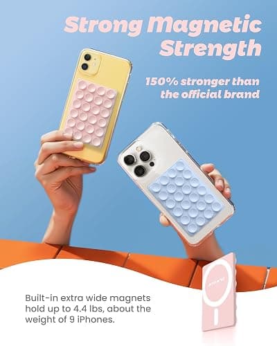 amBand Magnetic Suction Phone Mount for MagSafe Case, Silicone Octo Cup Buddy Sticky Grip Holder for iPhone, Removable Hands-Free Selfie/Video for TikTok Influencers, Women Gift, Light Pink thumbnail 3