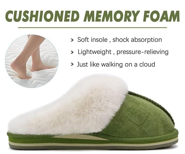 KuaiLu Womens Fluff Plush Slippers Ladies Cosy Memory Foam Warm Winter Mule Slippers Slip on Comfy Arch Support House Shoes with Non-Slip Indoor Outdoor Hard Sole thumbnail 5