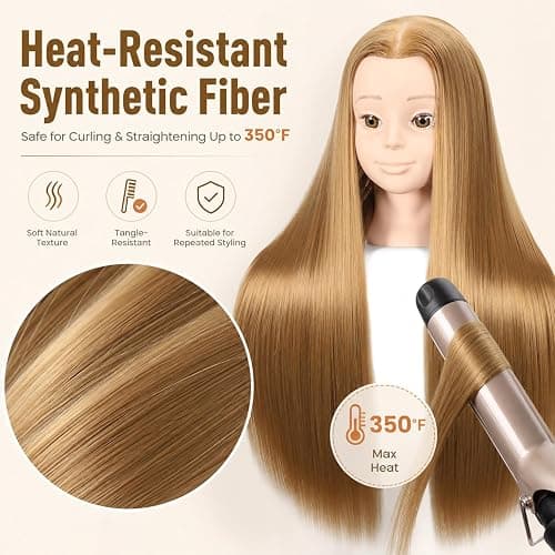 Headdoll 26"-28" Mannequin Head Styling Mannequin Head for Hair Styling and Free Table Stand Training Head Manikin Cosmetology Doll Head with Long Fiber Hair Hairdresser Practice Head for Stylist thumbnail 4