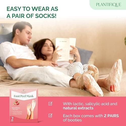 PLANTIFIQUE Foot Peeling Mask 2 Pack | Dermatologically Tested Repairs Heels & Removes Dry Dead Skin for Baby Soft Feet | Exfoliating Foot Peel Mask for Dry Cracked Feet | Strawberry thumbnail 5
