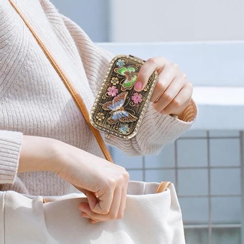 1pc Vintage Double-Sided Foldable Makeup Mirror Compact Portable Travel Cosmetic Mirror for Women High-Definition Present thumbnail 2