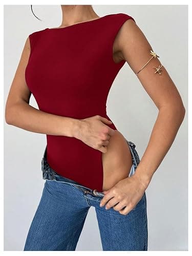 Milumia Women Sexy Open Back Tank Top Bodysuit Boat Neck Sleeveless Party Leotards thumbnail 3