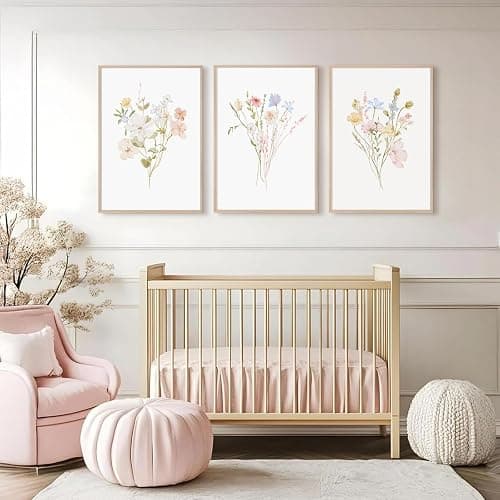 Nursery Wildflower Wall Art Girl Flower Canvas Wall Decor Floral Nursery Art Prints Pink Flower Pictures Botanical Wildflower Painting Pastel Floral Artwork for Girls Bedroom 12x16x3 Inch Unframed thumbnail 6