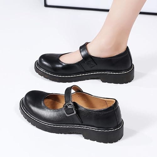 XMM Mary Jane Shoes Women Oxford Shoes Leather Round Toe Flats Non-Slip Ankle Buckle Strap Comfort Casual Dressy Cosplay Party School Work Shoes thumbnail 6