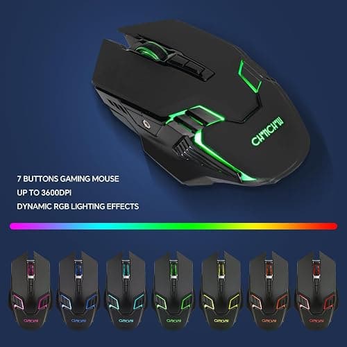 CHONCHOW USB Wireless Gaming Keyboard and Mouse Combo, LED Backlit Ergonomic Mechanical Feeling Keyboard, Rechargeable 2500mAh Battery, Anti-ghosting Keyboards 7D 3600DPI Mice for PC Gamer thumbnail 6