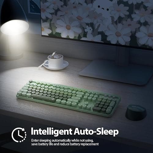 Fogruaden Green Keyboard and Mouse Wireless, Retro Typewriter Keyboard, 2.4GHz 104 Keys Full Size Cute Keyboard with Number Pad, Gradient Colorful Keyboard with Round Keycaps for Windows PC Laptop thumbnail 7