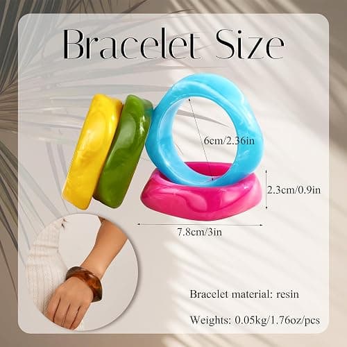 MEDOJO 6 Pcs Colorful Square Acrylic Resin Bangle Bracelet Wide Geometric Irregular Geometric Wristbands Cuff Bangle Bracelet for Women thumbnail 7