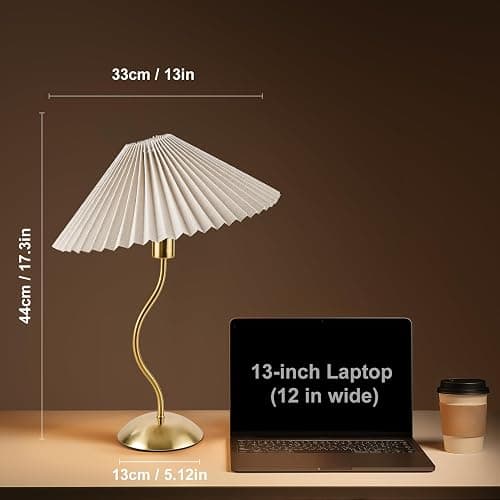 KUNJOULAM Small Pleated Table Lamp, Bedside Nightstand Lamp with Beige Lampshade, Morden Mini Lamp for Bedroom Home Office Decor, E12 Bulb Included thumbnail 2