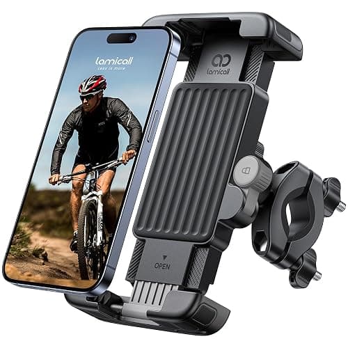 Lamicall Bike Motorcycle Phone Mount - [1s Quick Lock] Bike Cell Phone Holder Clip, Bicycle Scooter Handlebar Clamp, for iPhone Air, 17 16 15 Pro Max, Galaxy S25 S24 Ultra, More 6-7" Phones - Image 1