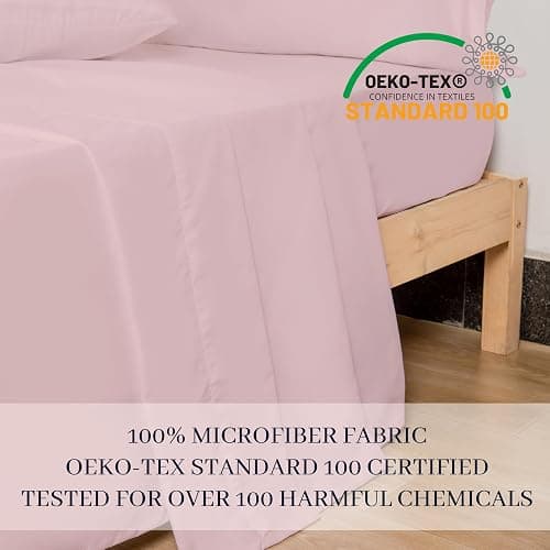 HBHLFZ Queen Flat Sheet - Ultra Soft Polyester Top Sheet - Hotel Quality Bed Sheets - Comfortable Wrinkle-Free - Easy to Care for - 1 Queen Flat Sheet Only（Queen，Light Pink） thumbnail 3